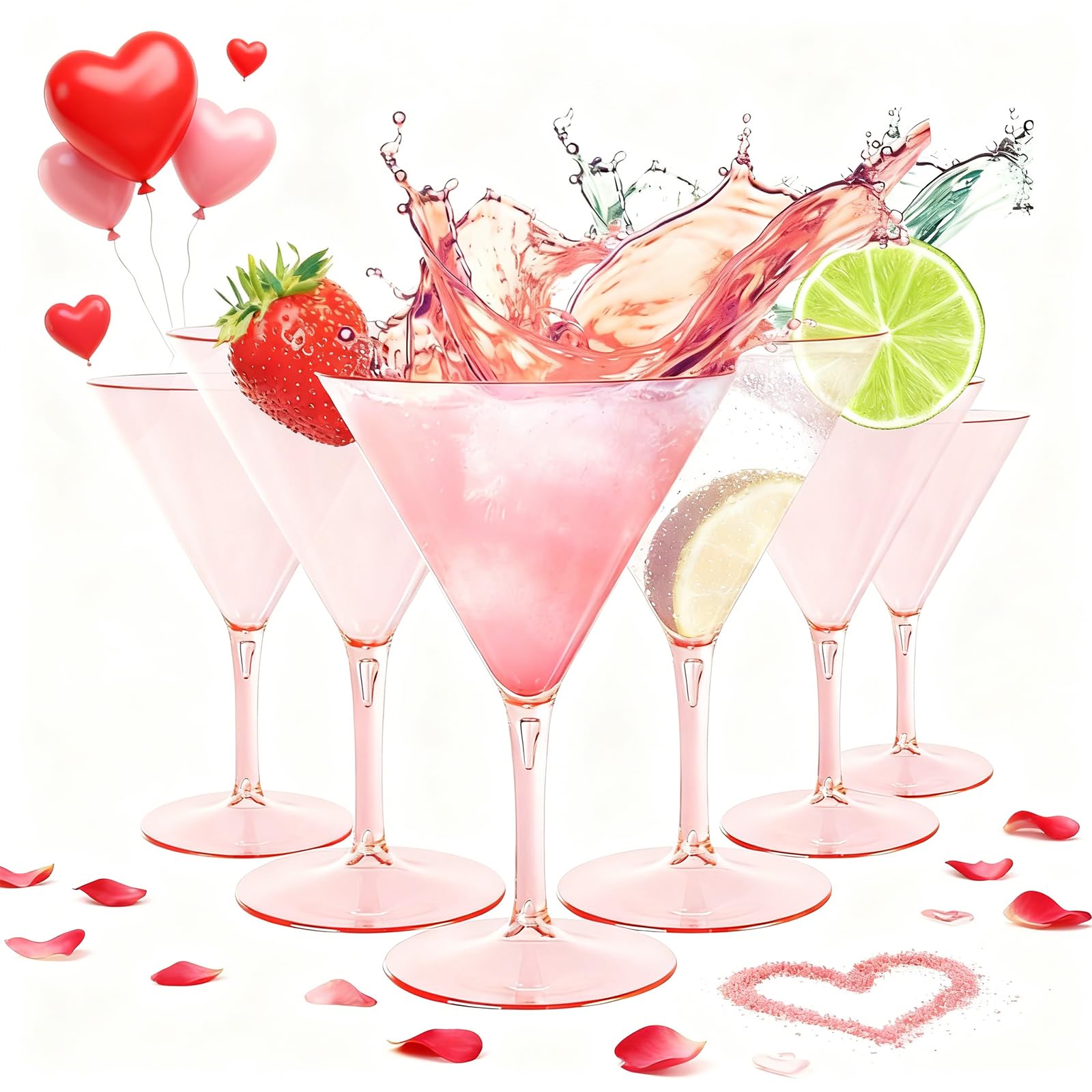 Copas Liacere Martini rosadas 11oz con tallo, reutilizables para bar o casa.