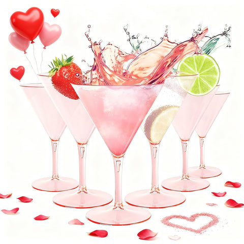 Copas Liacere Martini rosadas 11oz con tallo, reutilizables para bar o casa.