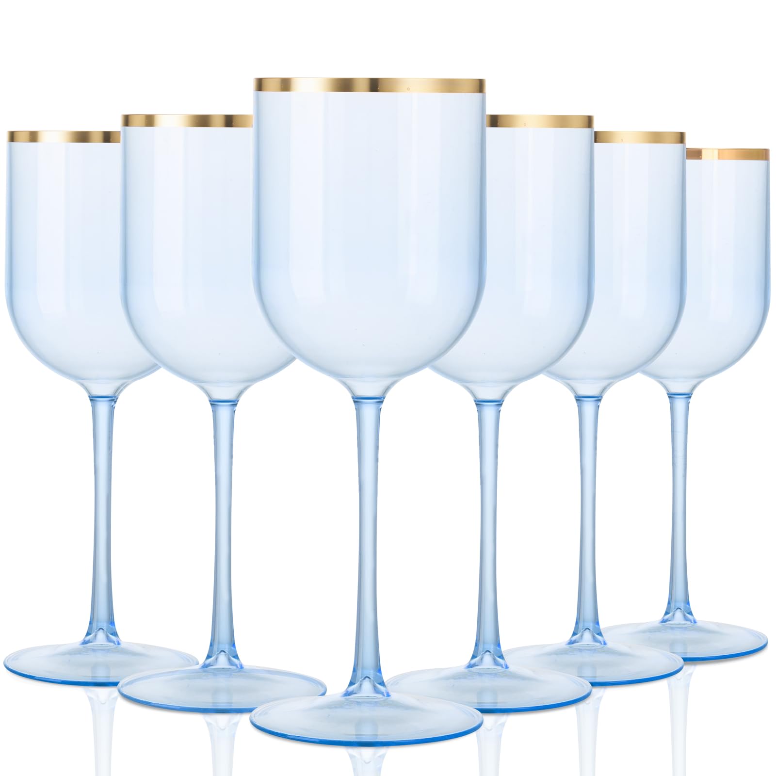 Copas Liacere de vino azules con borde dorado, conjunto de 8, ideales para fiestas.