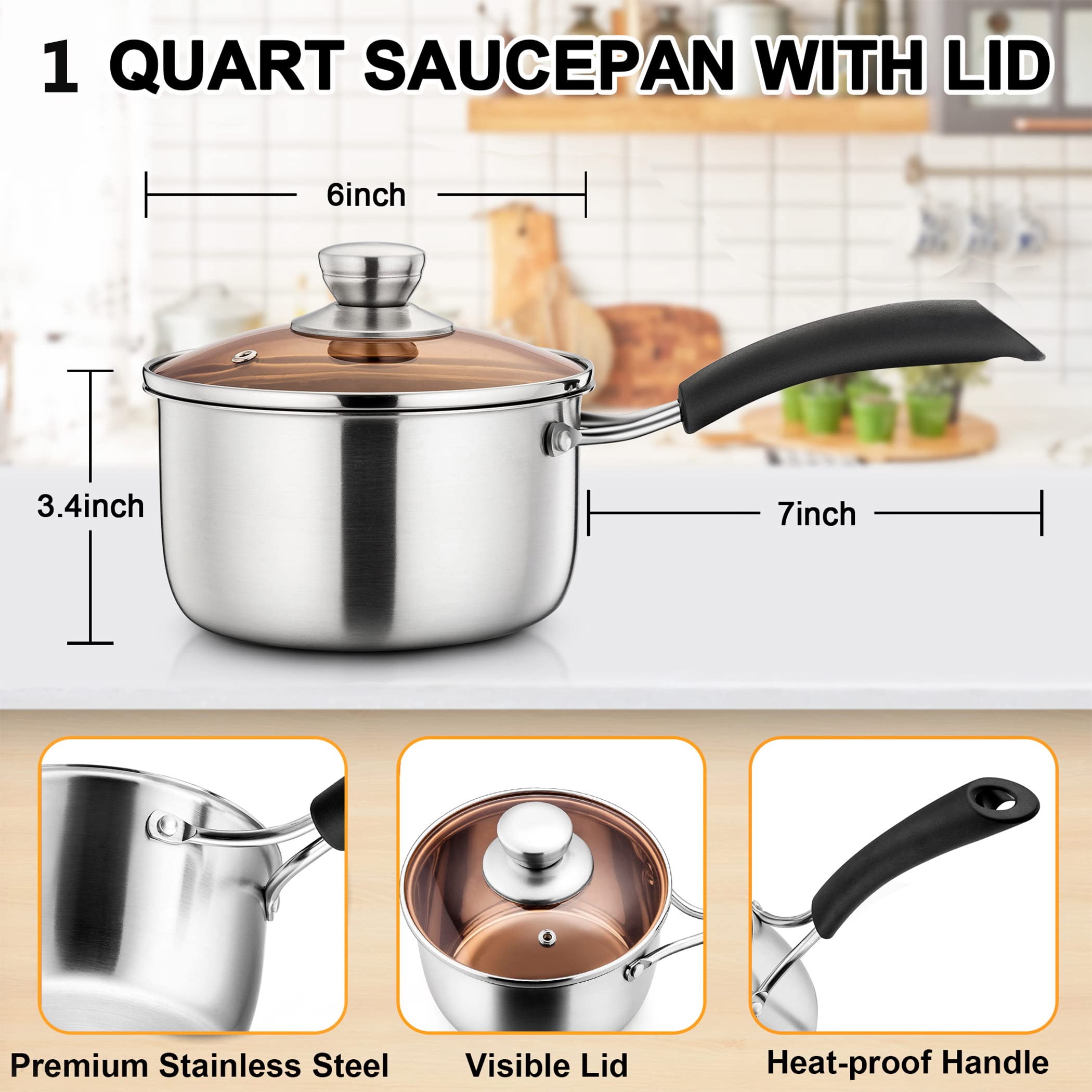 LIANYU cazo de 1 qt uso multiuso para leche, huevos y pasta