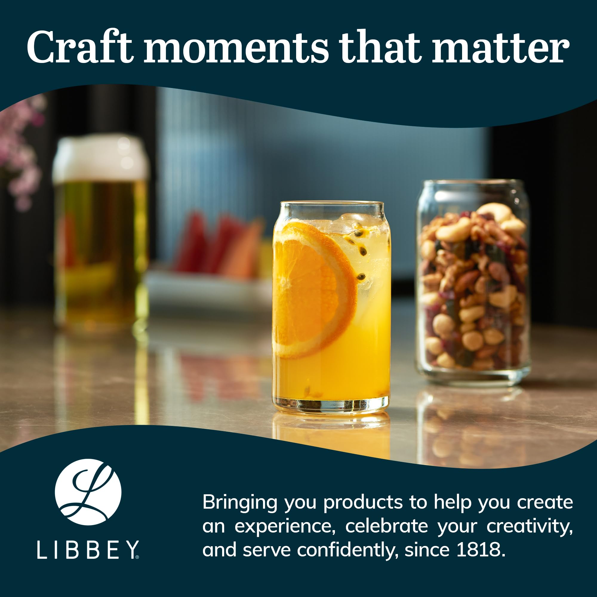 Diseño de lata Libbey con estilo y espuma estable.