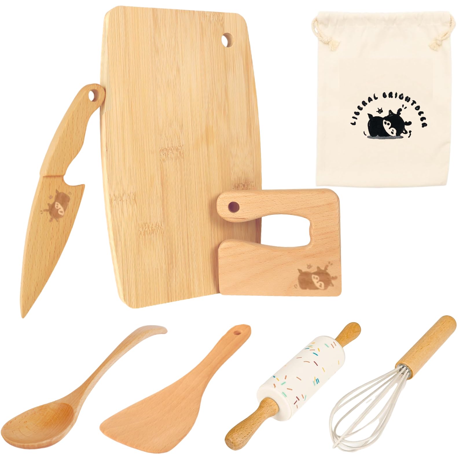 Cuchillos infantiles de madera Liberal Brightdeer para aprender a cortar con seguridad y diversión.