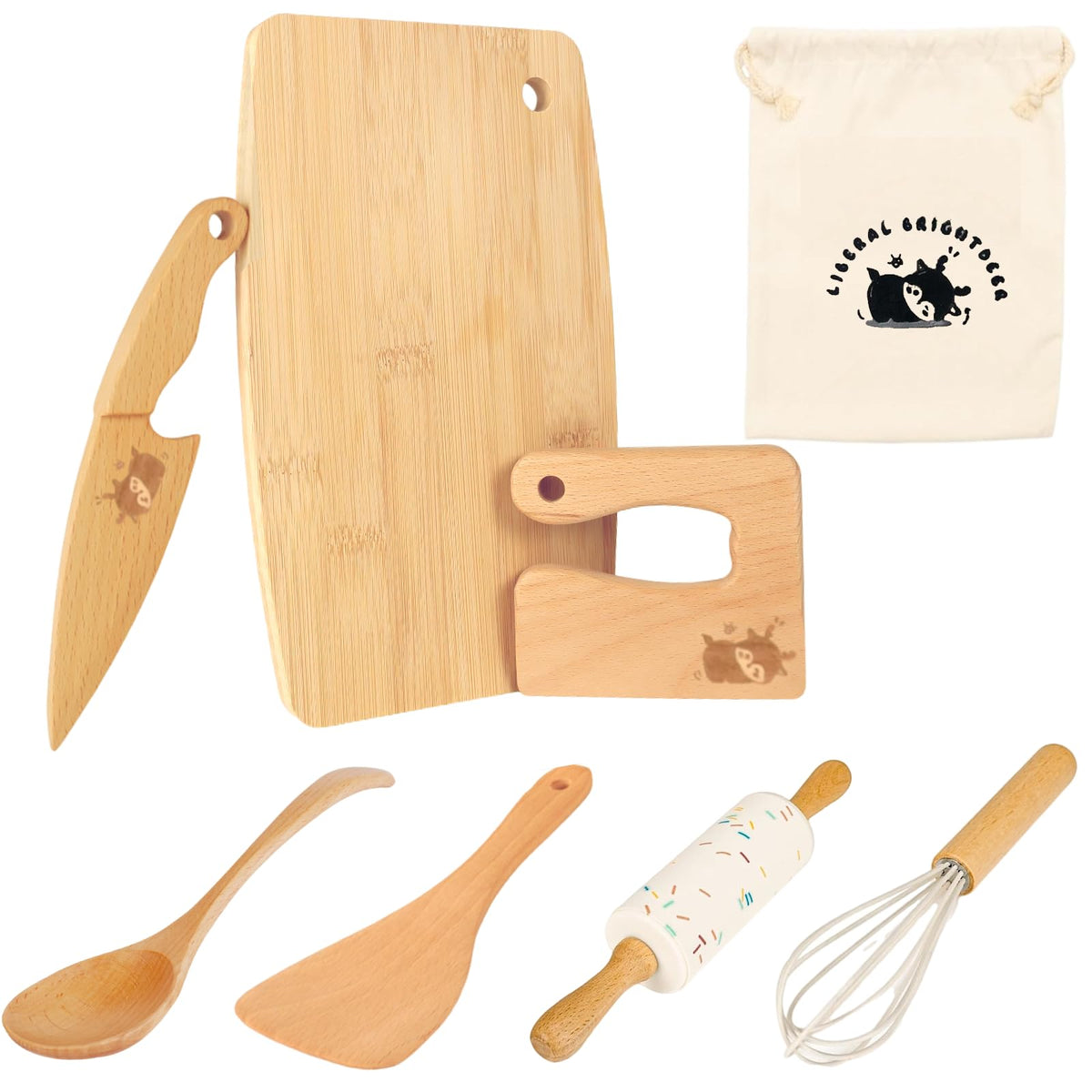 Cuchillos infantiles de madera Liberal Brightdeer para aprender a cortar con seguridad y diversión.