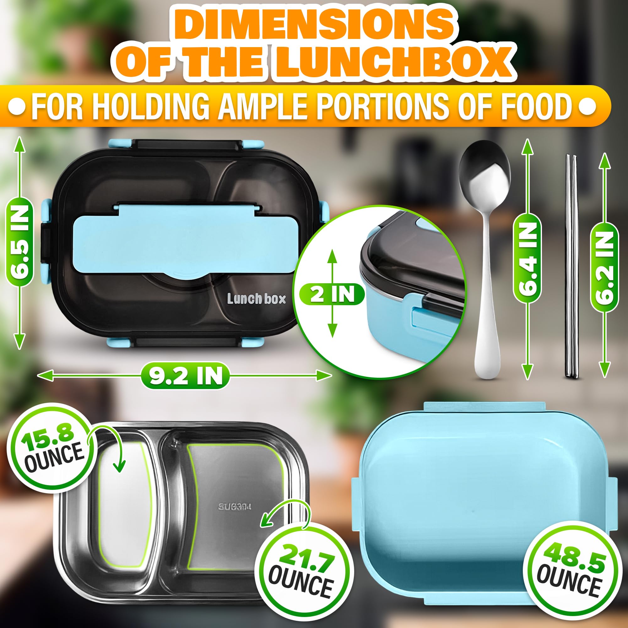 LIBERHAUS lonchera con dos compartimentos, acero inoxidable y plástico, ideal para organizar comidas.