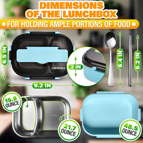 LIBERHAUS lonchera con dos compartimentos, acero inoxidable y plástico, ideal para organizar comidas.