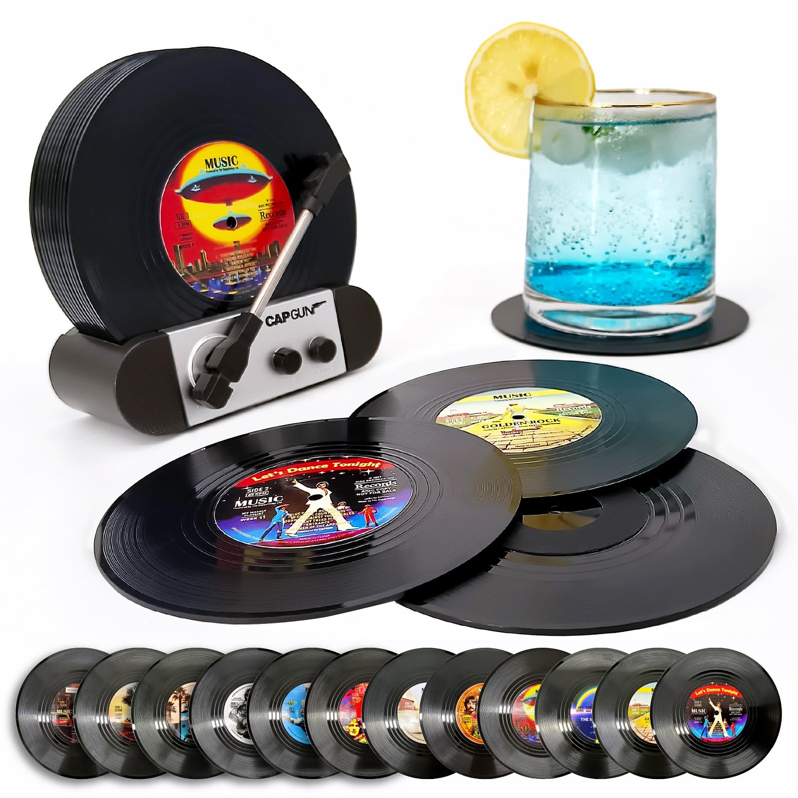 LIBERATECH posavasos vinilo retro 12 piezas, protege la mesa con estilo.