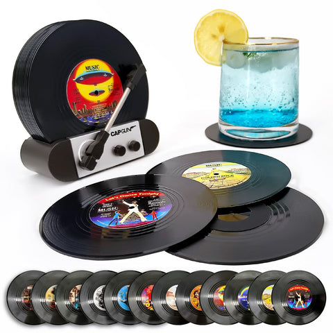 LIBERATECH posavasos vinilo retro 12 piezas, protege la mesa con estilo.