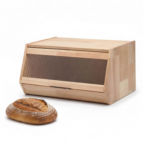 Libken caja-pan vista frontal, almacenamiento elegante para pan fresco en la encimera.