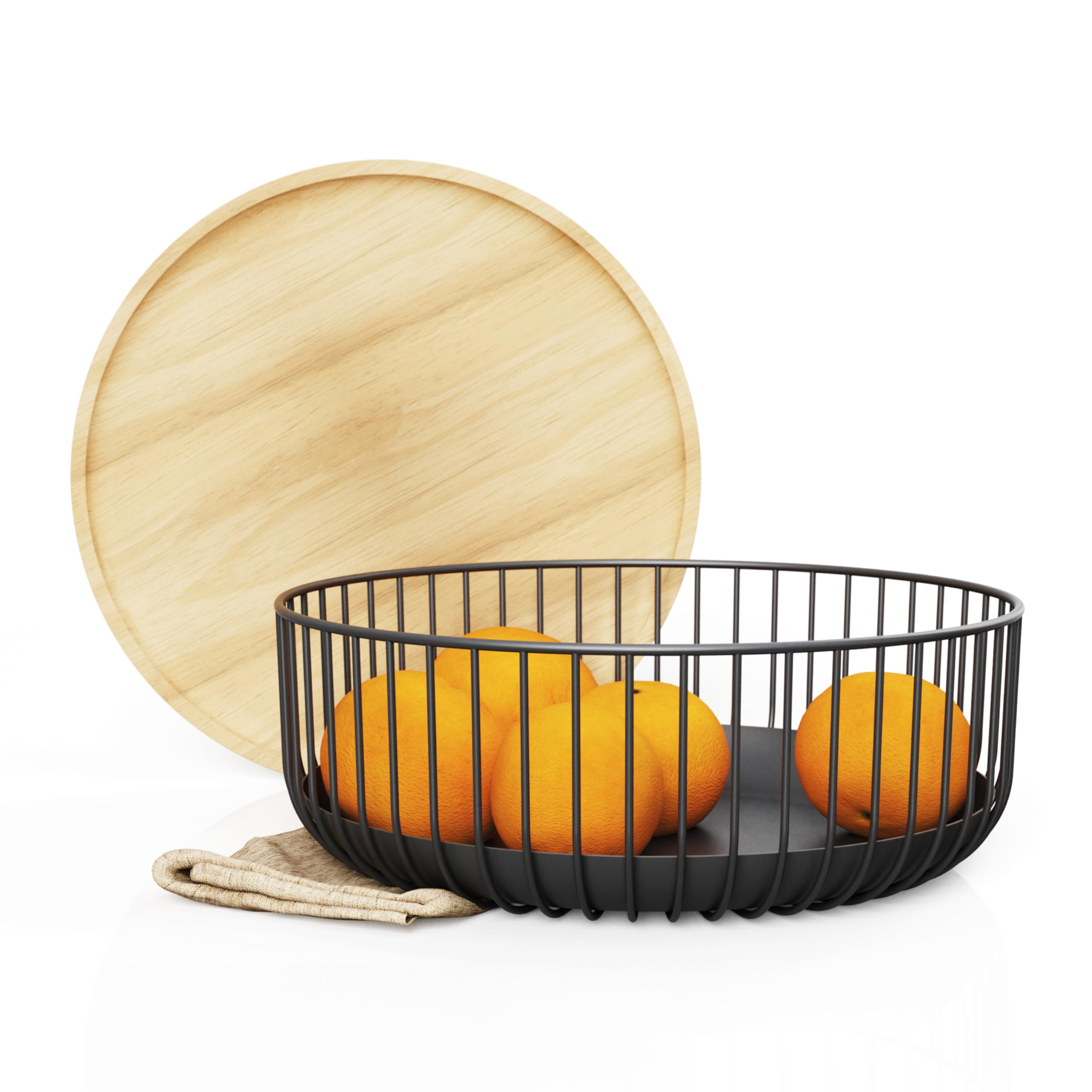 LIBKEN cesto-fruta con tapa de bambú negra, ideal para mantener las frutas en la encimera