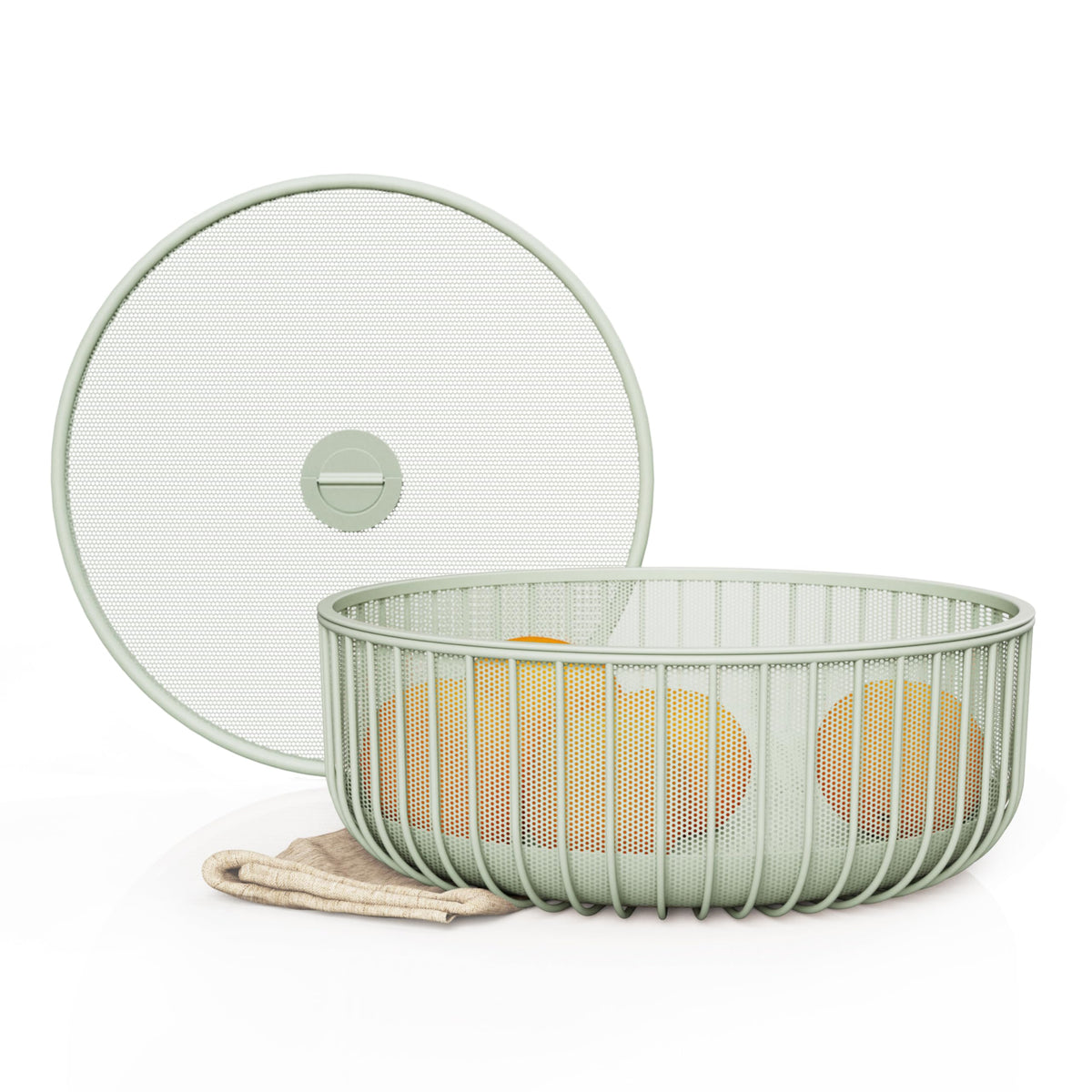 LIBKEN Cesta-frutas con tapa de malla verde para frescura y organización en la encimera.