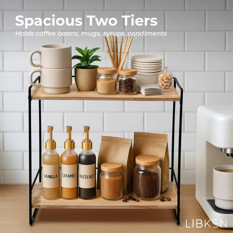 LIBKEN estante barra café diseño escandinavo negro para tazas y jarabes.