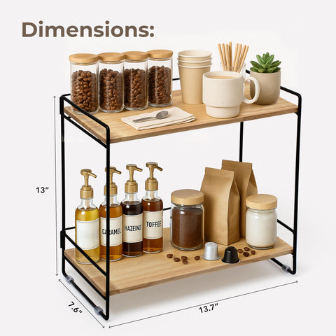 LIBKEN estante cocina dos niveles madera natural para especias y utensilios.
