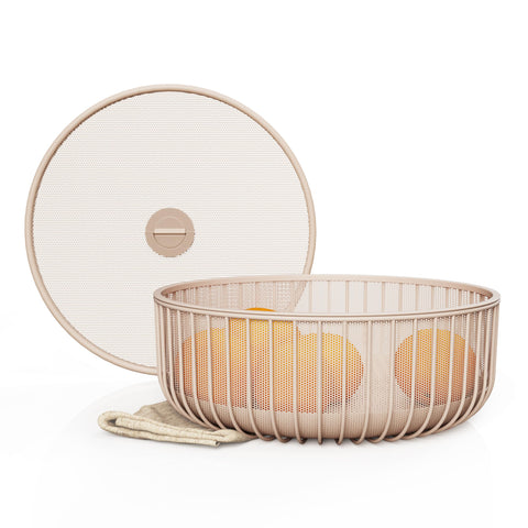 LIBKEN Frutero de metal con tapa de malla que mantiene frutas frescas y visibles.