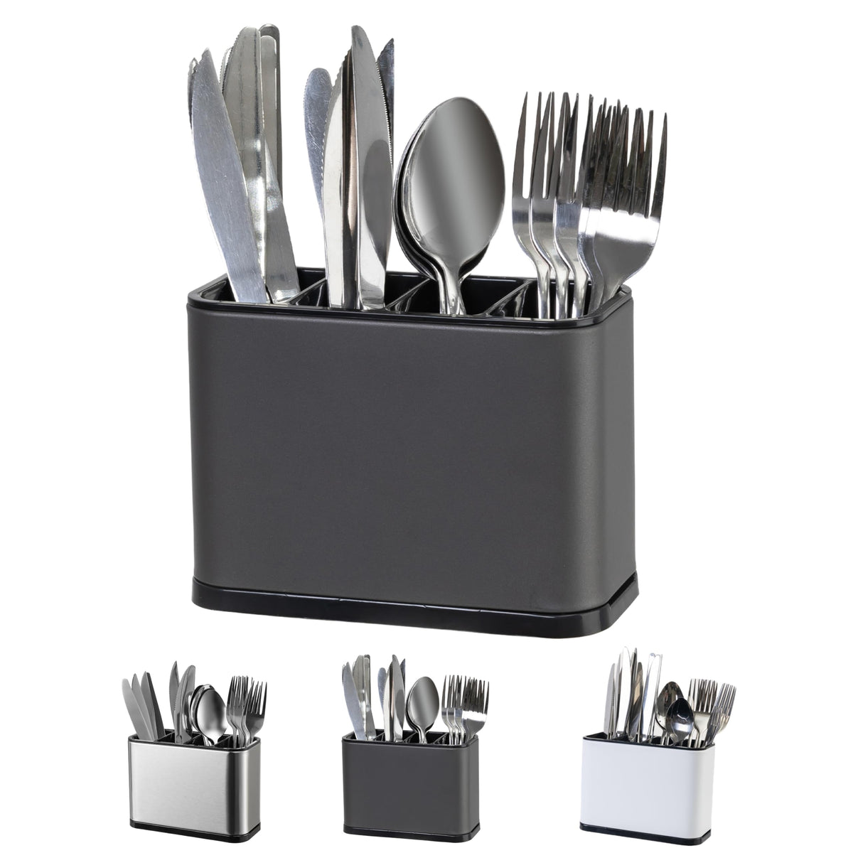 LIBODOUR porta utensilios de acero inoxidable con 4 compartimentos para ordenar cubiertos.