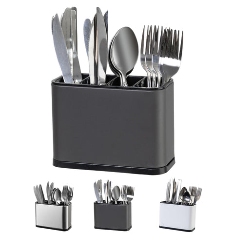 LIBODOUR porta utensilios de acero inoxidable con 4 compartimentos para ordenar cubiertos.