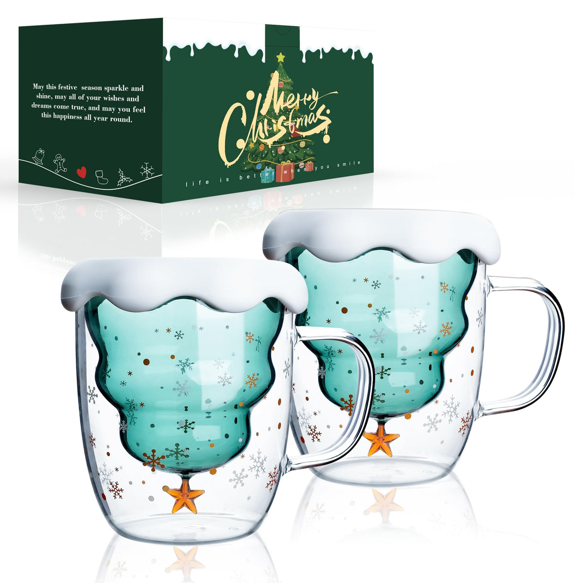 LIBWYS tazas navideñas con árbol interior, doble pared para conservar la bebida caliente.