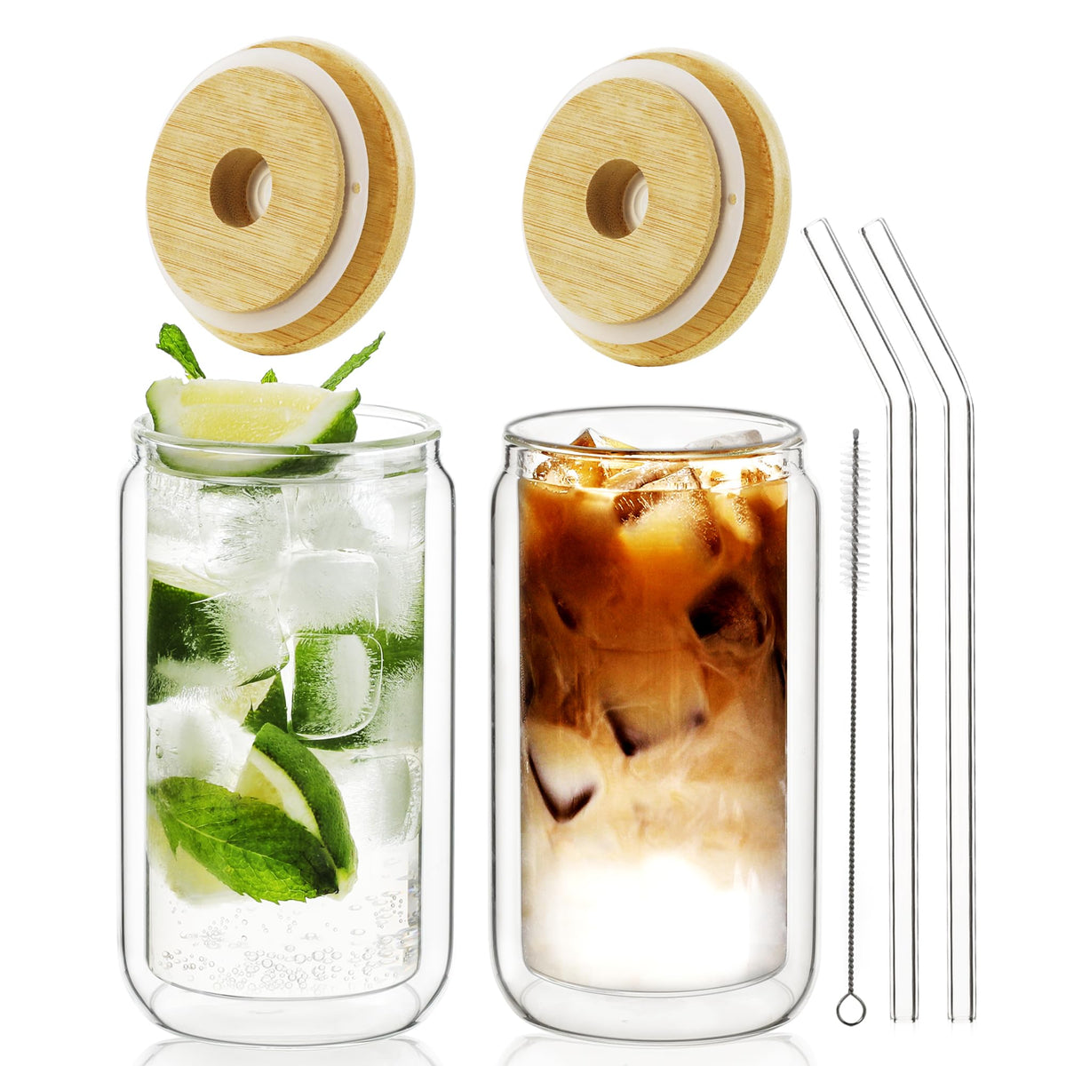 Vaso LIBWYS de doble pared con tapa de bambú mantiene la bebida fría y sin condensación.
