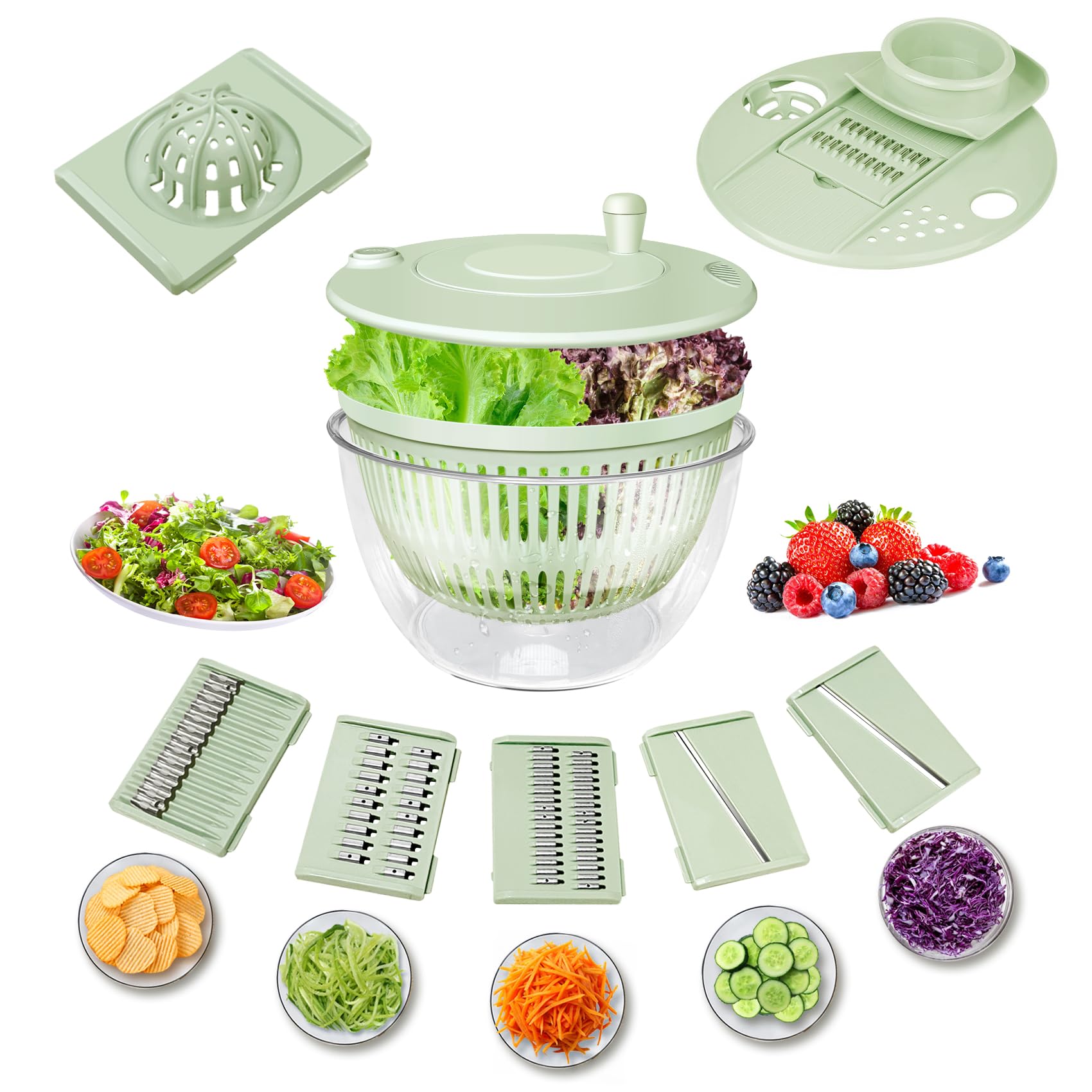 Lienffy centrífuga de ensalada grande 5-3qt para lavar y secar verduras.