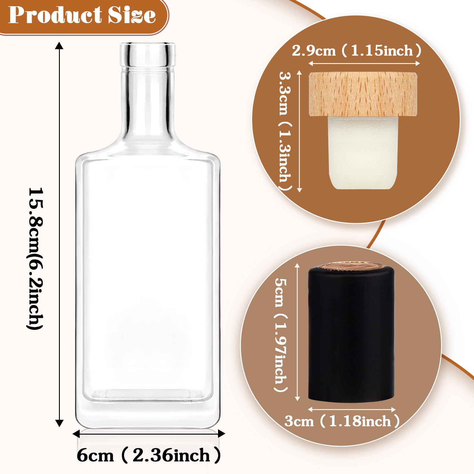 Liengoron botellas-vidrio-cuadradas-250ml-tapa-cork, sellado seguro para bebidas.