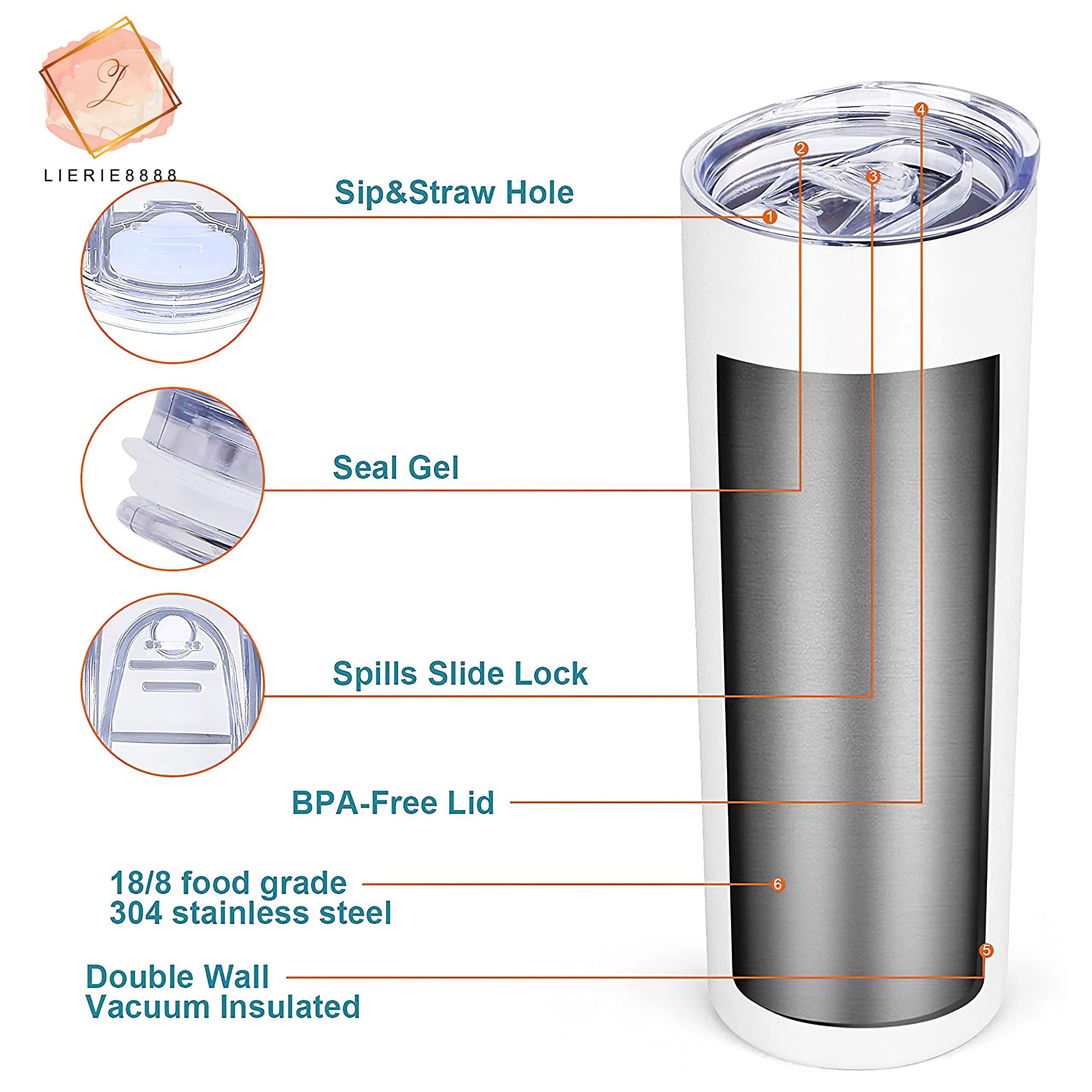 Vaso aislante LIERIE8888 para café, uso diario y duradero.
