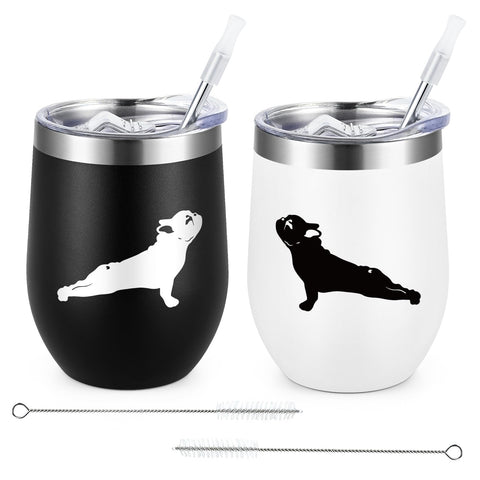 Lifecapido con silueta de bulldog frances en taza termo, ideal para regalo.
