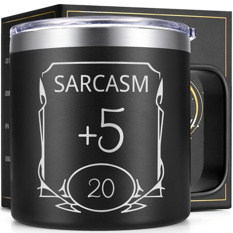 Taza Lifecapido DnD 14oz frente, diseño duradero para casa u oficina.