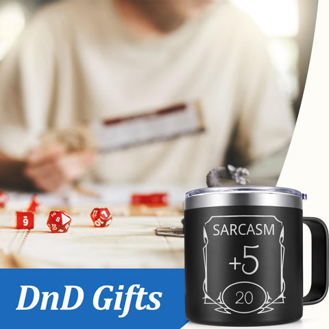 Taza Lifecapido DnD 14oz con tapa para transporte seguro.