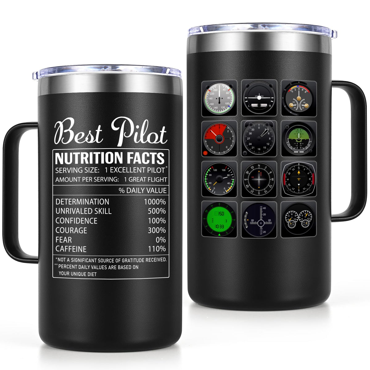 Lifecapido Pilot Gifts Mug frente vista frontal; regalo ideal para pilotos que aprecian bebidas a temperatura estable.