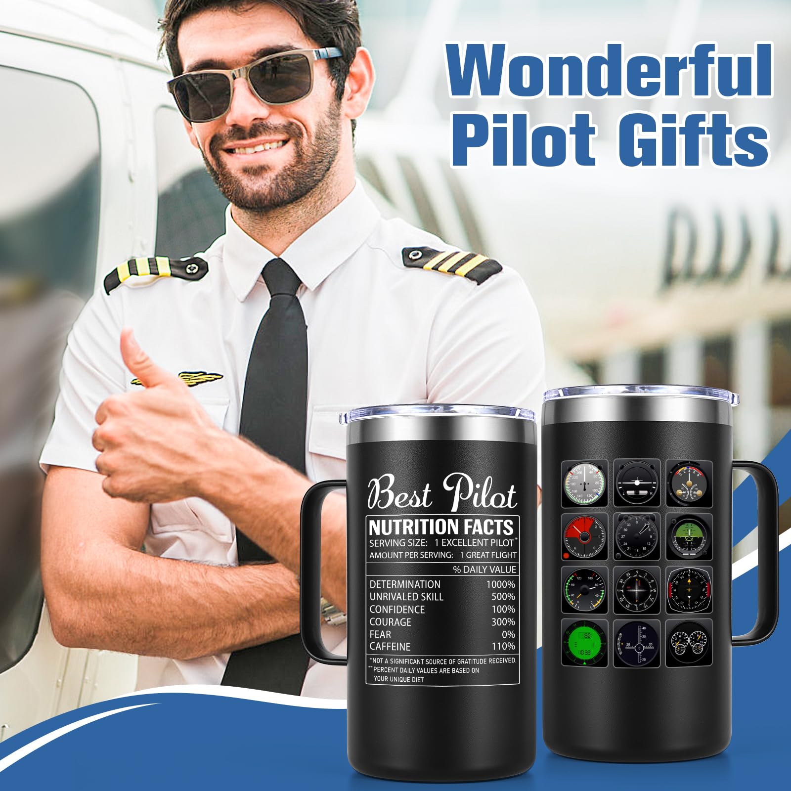Lifecapido Pilot Gifts Mug tapa incluida para mantener bebidas a punto durante vuelos o trabajo.