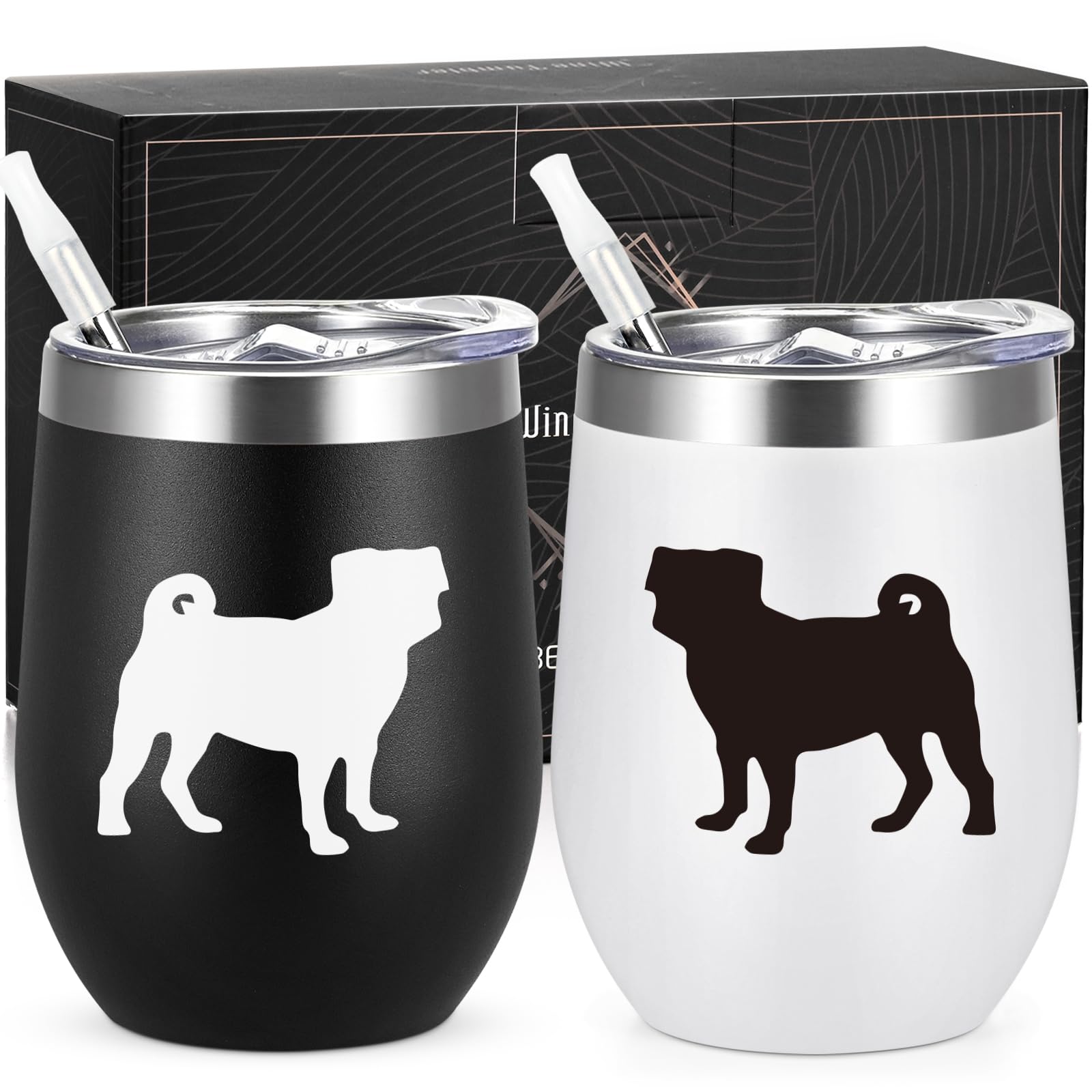 Vaso Lifecapido pug: juego de dos tumbler de 12 oz para regalar