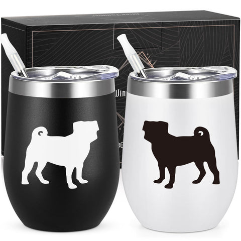 Vaso Lifecapido pug: juego de dos tumbler de 12 oz para regalar