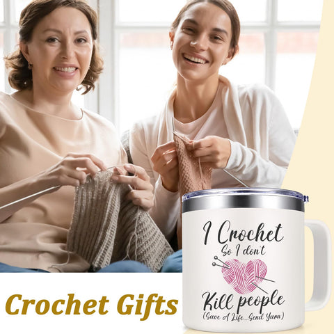 Taza Lifecapido 14oz con diseño de ganchillo, ideal para café, té o agua