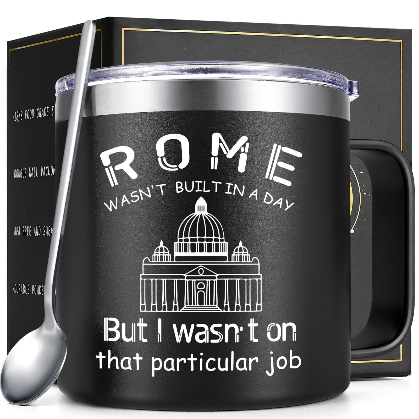 Taza Lifecapido para constructor negra, ideal para bebidas calientes en obra.