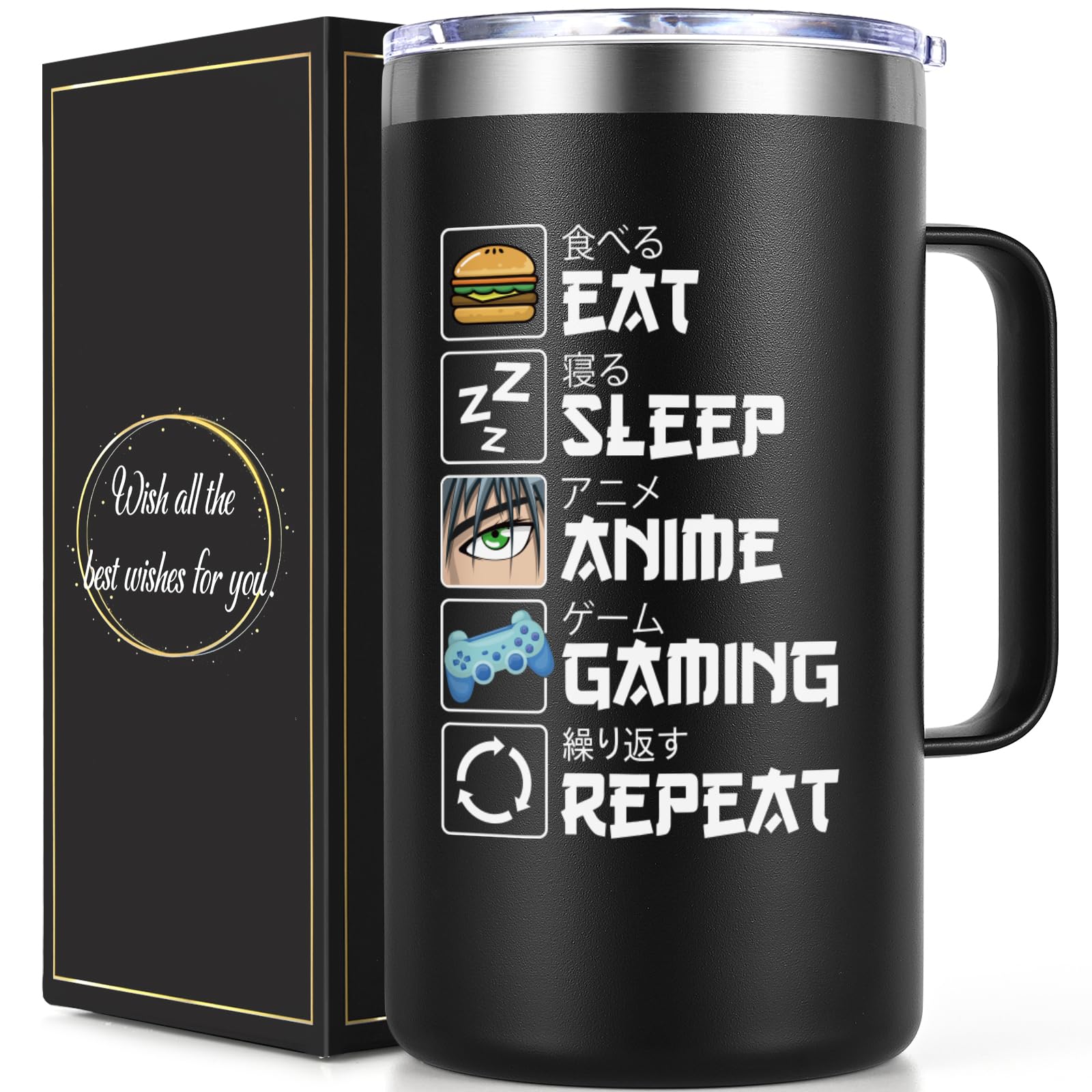 Taza Lifecapido Anime, vista frontal, impresión HD vibrante, ideal para café diario.