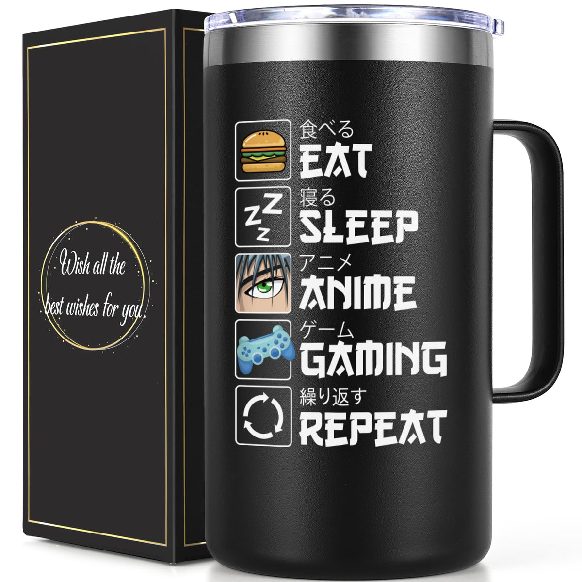 Taza Lifecapido Anime, vista frontal, impresión HD vibrante, ideal para café diario.