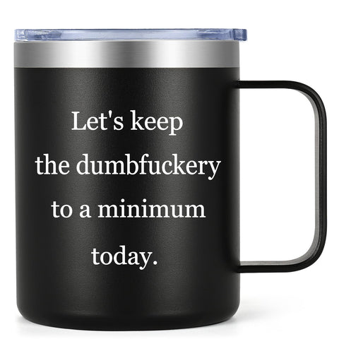 Taza Lifecapido de acero inoxidable con manija para un agarre cómodo en casa o oficina.