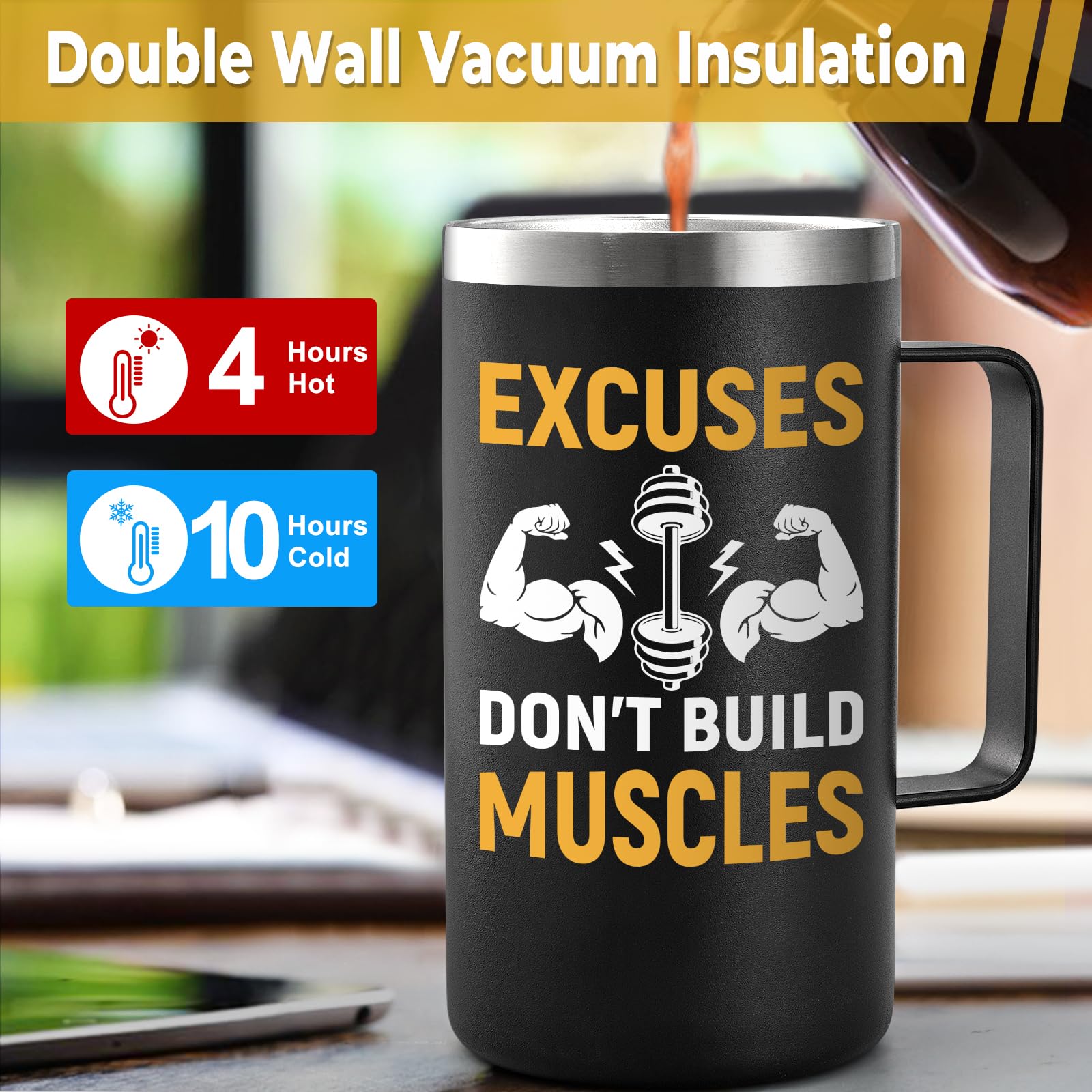 Lifecapido Taza Gimnasio 20oz con aislamiento doble para temperatura estable