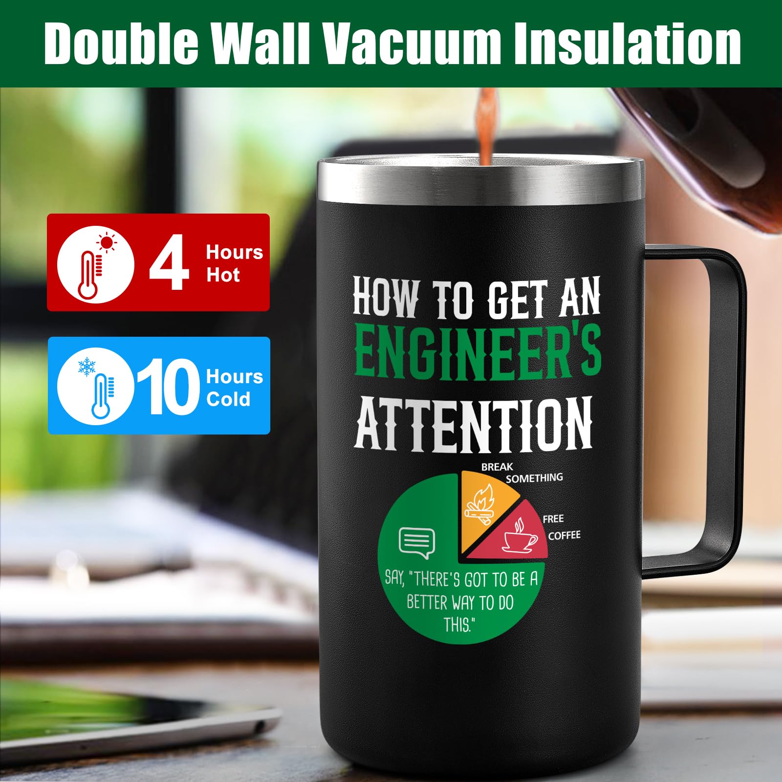 Lifecapido taza para ingenieros de acero 304 resistente.