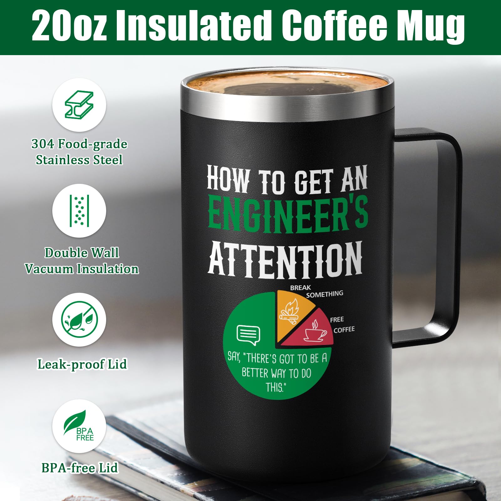 Lifecapido taza para ingenieros con doble pared para mejor aislamiento.
