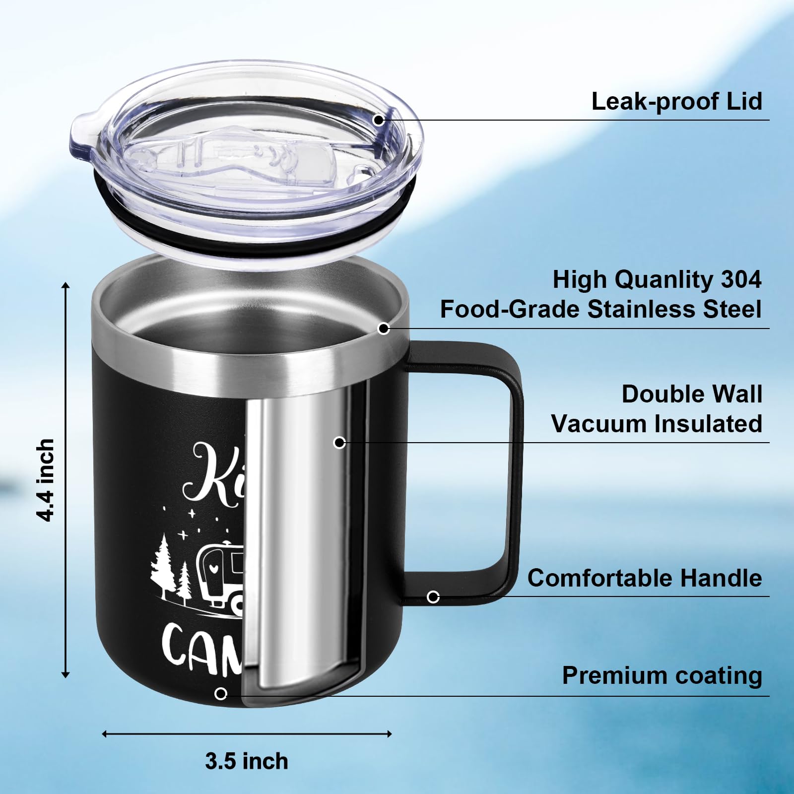 Taza negra Lifecapido, aislada y práctica para cualquier ruta.