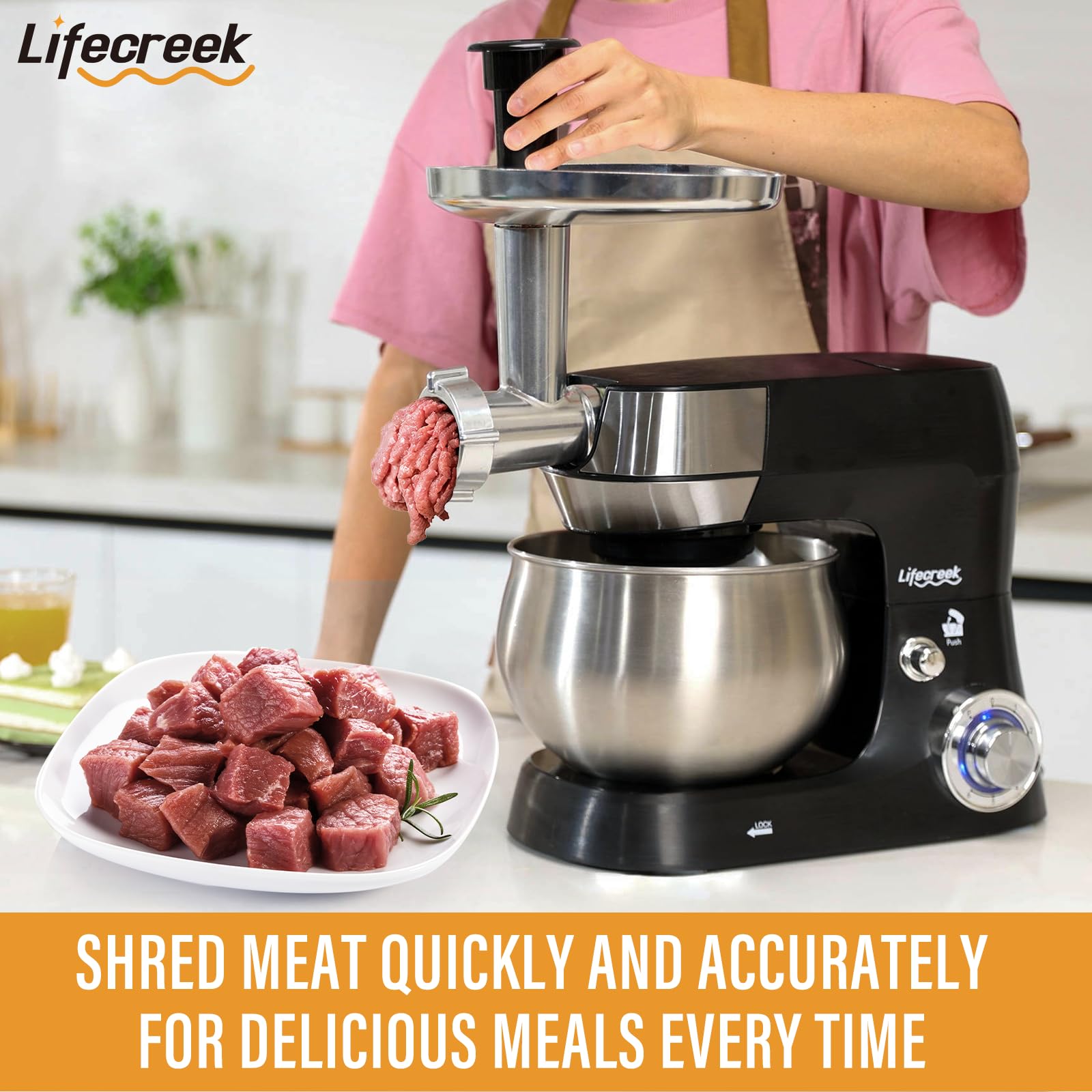LIFECREEK seis-en-1, cabezal inclinado facilita montar accesorios.