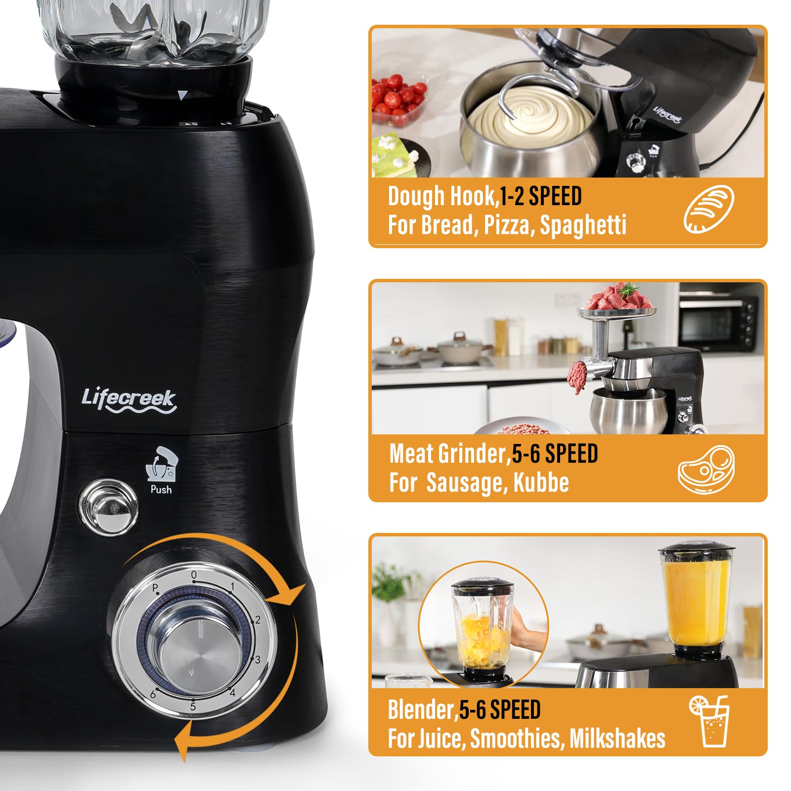 LIFECREEK seis-en-1, exprimidor-licuadora para frutas y verduras.