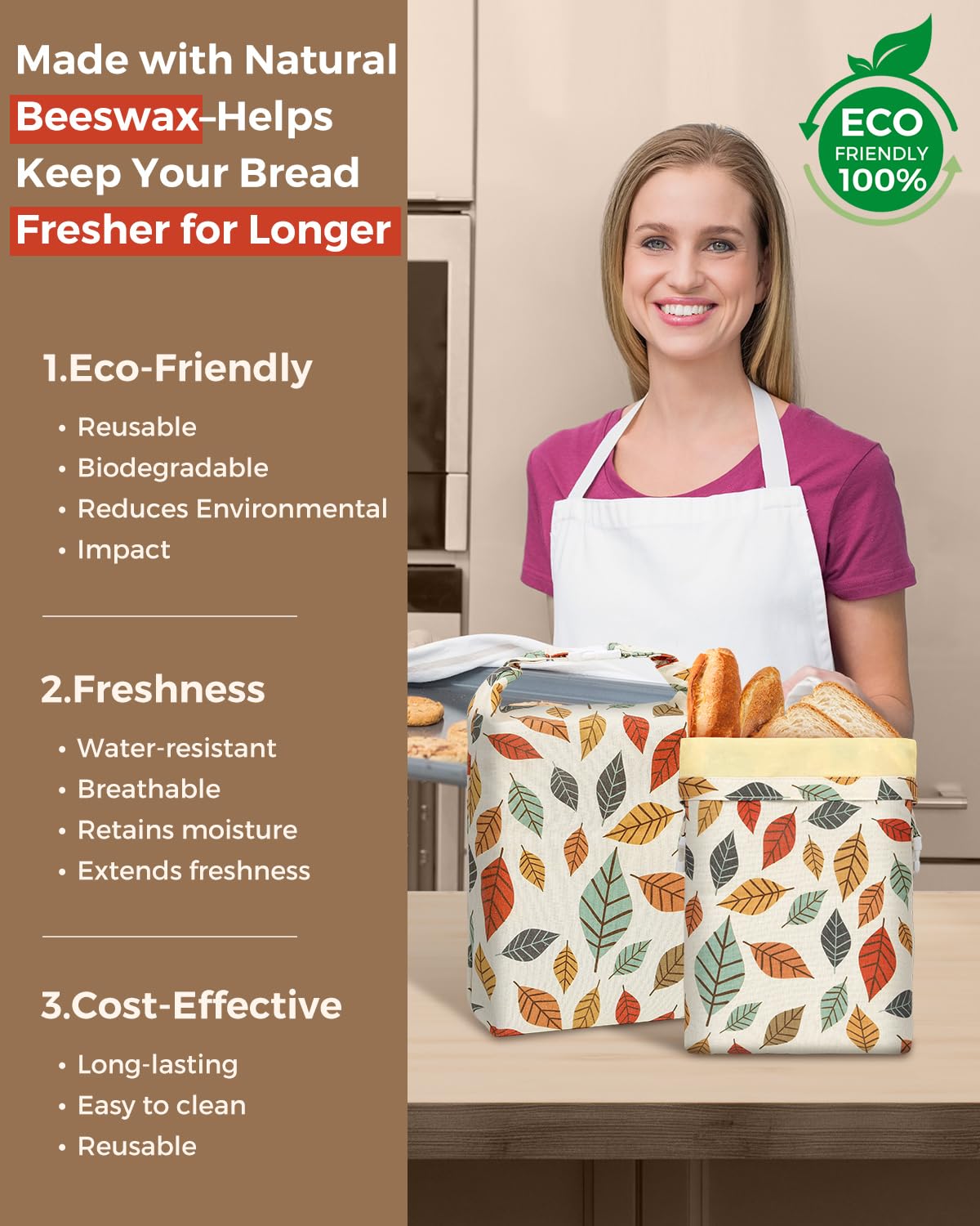 LIFEGOO bolsa de pan con aireación natural para conservar frescura.