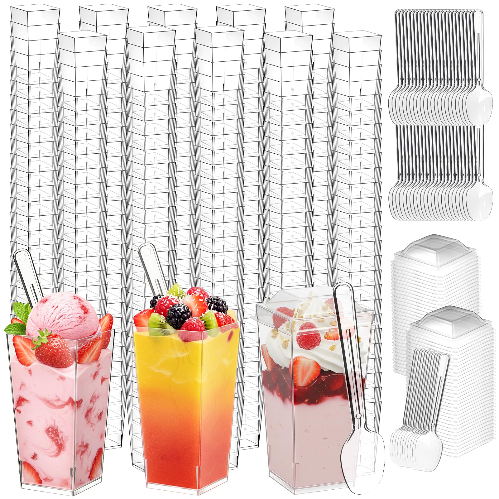LifeIdeas copas dulces cuadradas 3 onzas con tapas, perfectas para porciones en fiestas.
