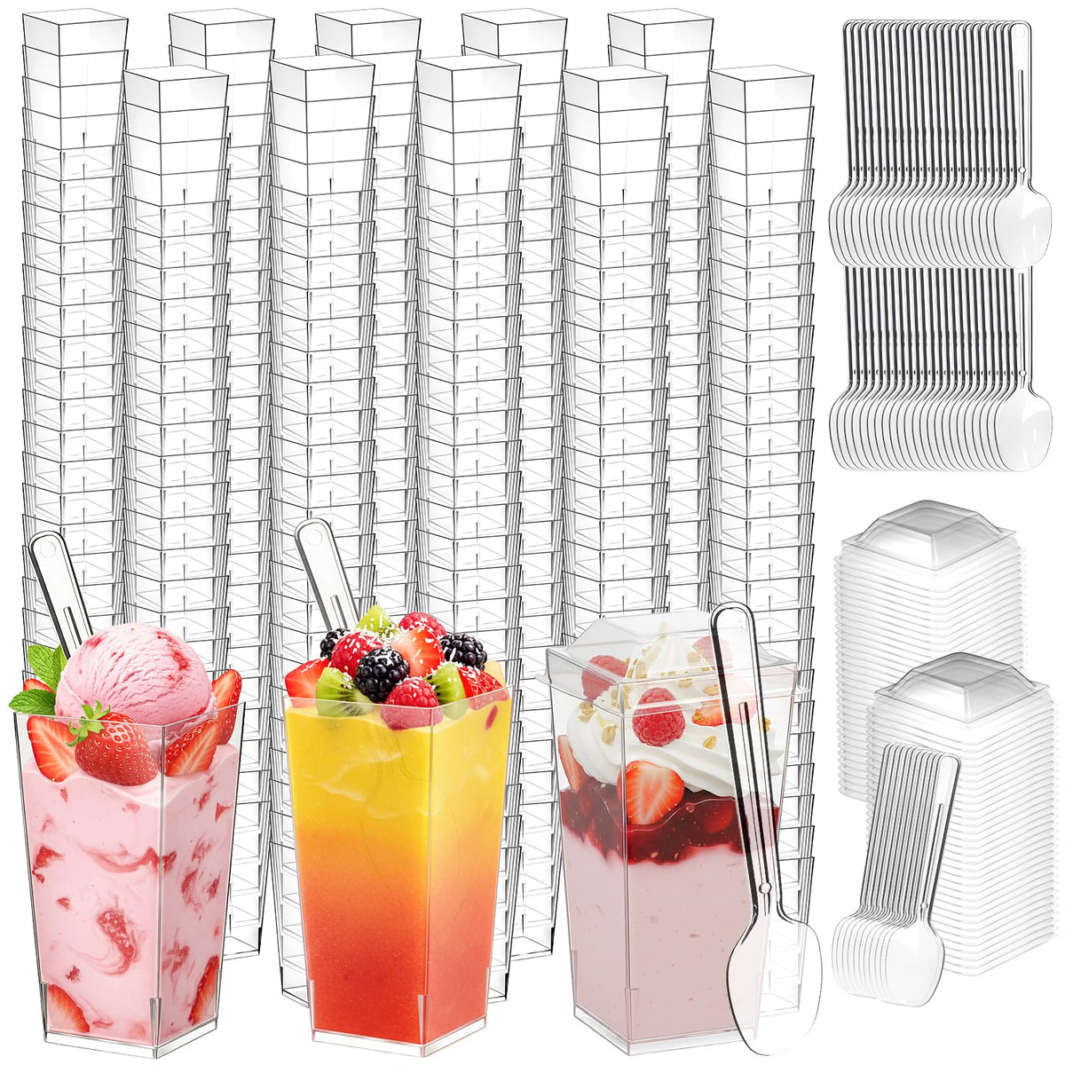 LifeIdeas copas dulces cuadradas 3 onzas con tapas, perfectas para porciones en fiestas.