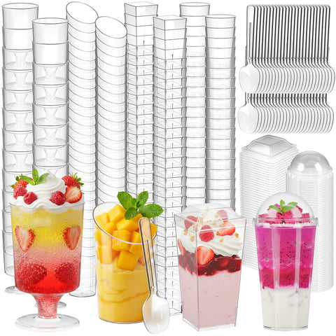 Vasos LifeIdeas de 3 onzas trapezoidales con tapas, presentación limpia para postres