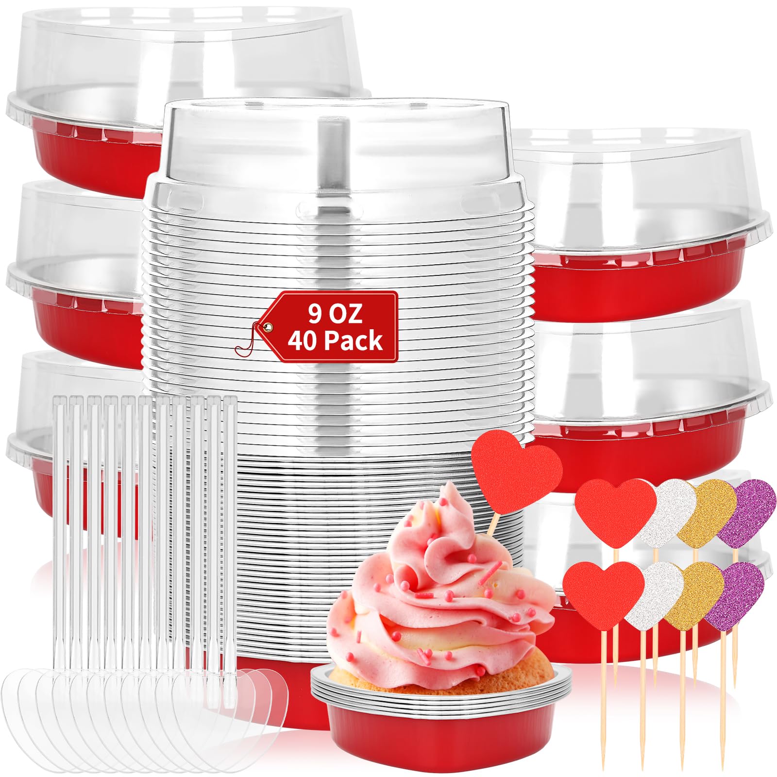 LifeisLuck moldes corazón 9oz con tapa, ideales para porciones individuales.