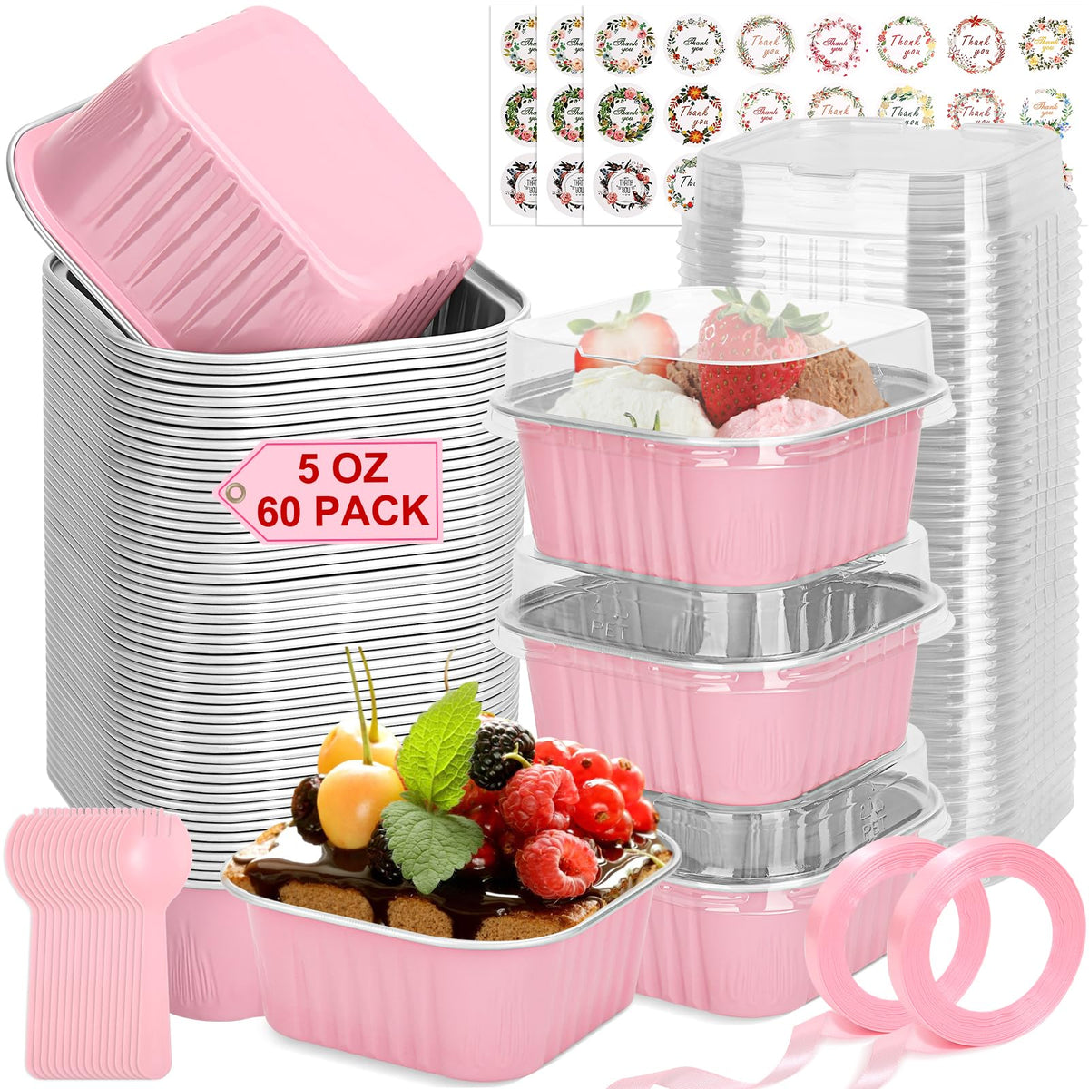 LifeisLuck moldes mini pasteles rosa, porciones pequeñas con tapa para presentación elegante