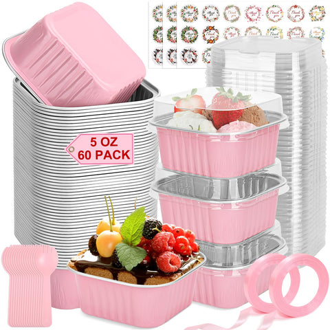 LifeisLuck moldes mini pasteles rosa, porciones pequeñas con tapa para presentación elegante