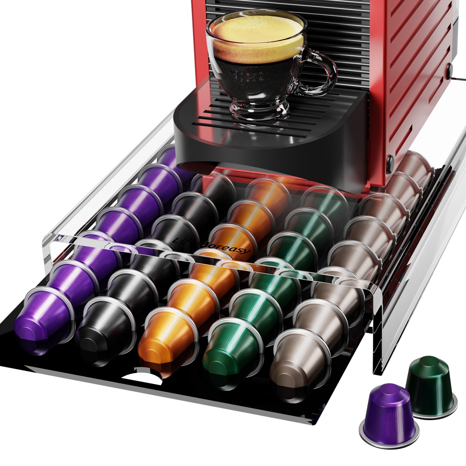 LifeMoreasy cajón Nespresso Original 40 cápsulas, almacenamiento ordenado y acceso rápido en la encimera.
